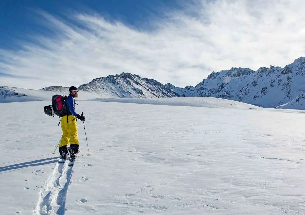 Skiing near Karakol, Kyrgyzstan in winter