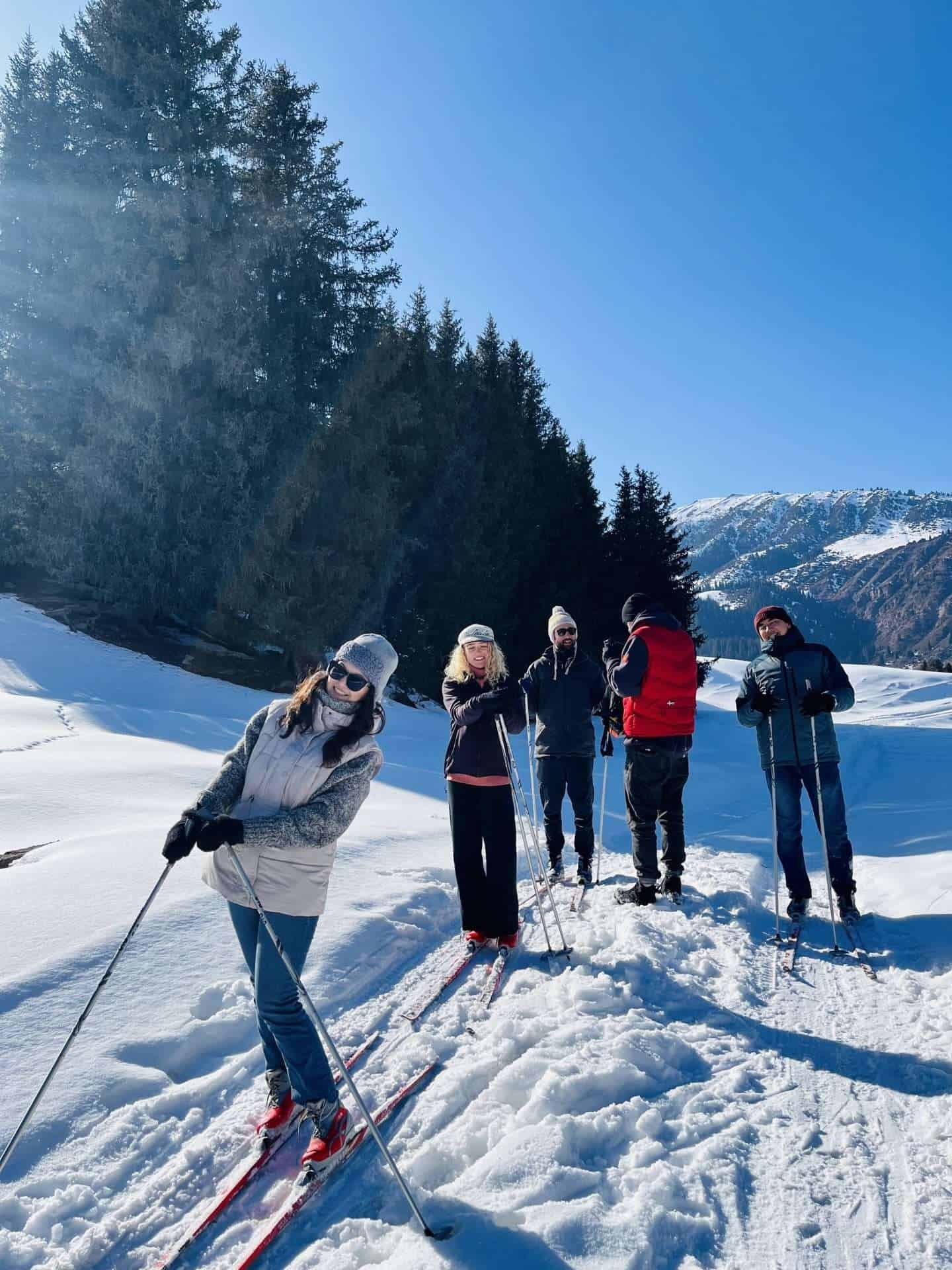 Cross country skiing in Karakol, Kyrgyzstan in winter.